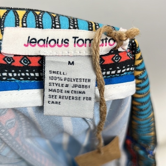 NWT Jealous Tomato Wide Leg High Waist Palazzo Pants Colorful Resort Tribal M - Picture 3 of 7